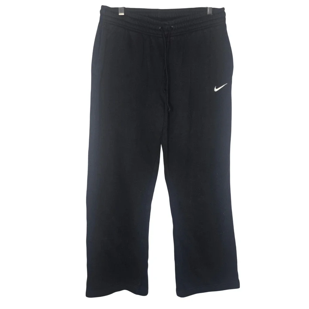 Nike Fleece Open Hem Sweatpants Mens Large Black Cotton Blend Athleisure Sporty